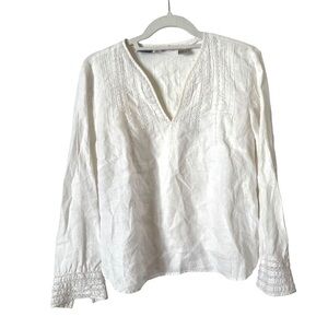 Edward 100% Irish Linen Vintage V-Neck Cottagecore Blouse L‎